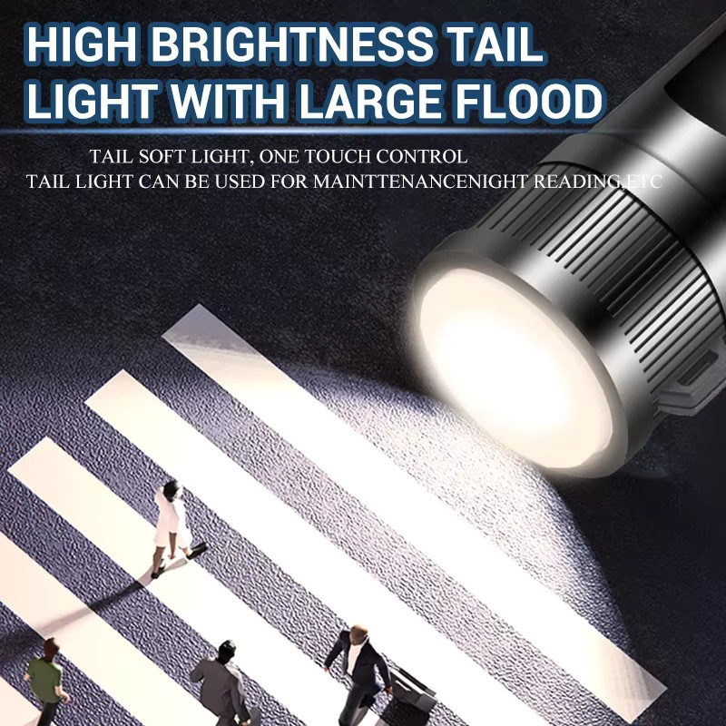 XIWANGFIRE Taktische LED-Taschenlampe mit XHP70-LED, 5000 lm, Schwarz, mit wiederaufladbarem 18650-Akku und Teleskop-Zoom - Bild 3
