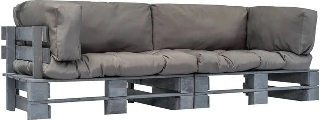 vidaXL 2-teiliges Outdoor-Sofa-Set aus Kiefernholz mit grauen Kissen für Garten und Terrasse - Bild 1
