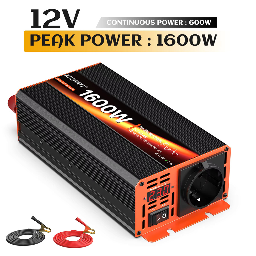 Reiner Sinus-Wechselrichter DC 12 V zu AC 220 V 230 V mit 1600 W Spitzenleistung und LCD-Display für Wohnmobil und Haushaltsgeräte - Bild 7
