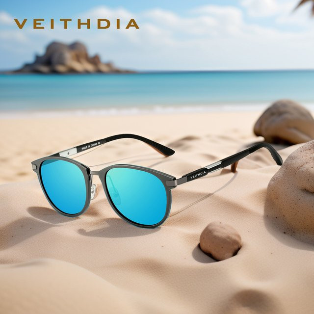 VEITHDIA FA06680 Sonnenbrille, Rund, Vollrand, Metall, Schwarz, Unisex - Bild 1