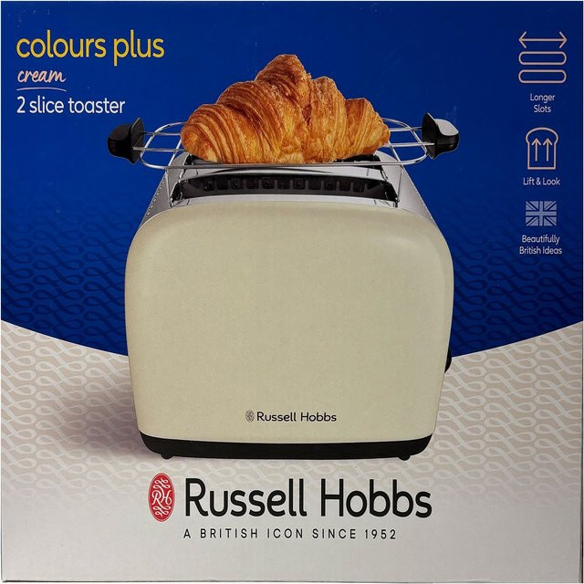 Russell Hobbs Colours Plus Toaster in Beige mit 1600 W, 2 Scheiben, Edelstahl und Kunststoff, inklusive Brötchenaufsatz, Auftaufunktion und Aufwärmfunktion - Bild 2