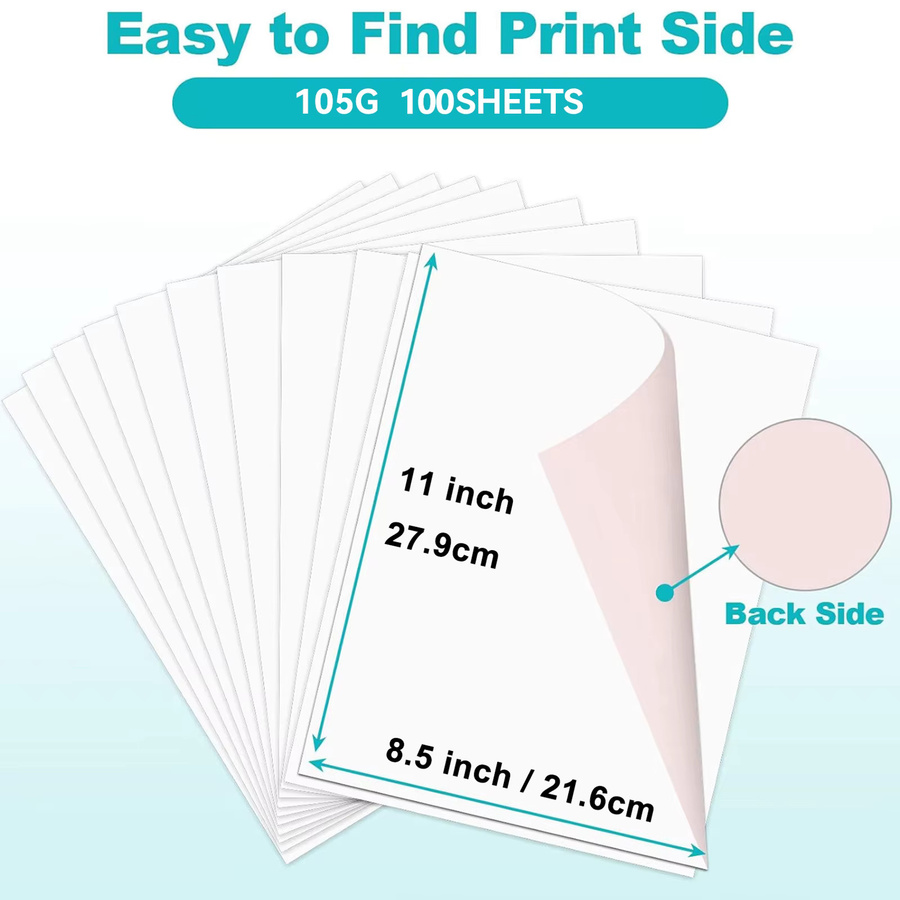 100 Blatt Sublimationspapier in Weiß, 105g, 8,5x11 Zoll, kompatibel mit Sublimationstinte und Tintenstrahldruckern für Tassen, T-Shirts und helle Stoffe - Bild 2