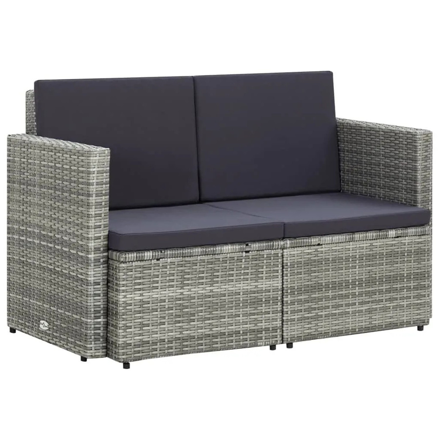vidaXL 2-Sitzer-Gartensofa aus Poly-Rattan in Grau mit Auflagen und Armlehnen - Bild 2