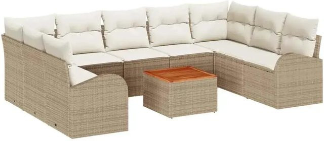 vidaXL Garten-Sofa-Set aus Polyrattan in Beige mit 10-teiligem Polster-Set und Tisch - Bild 1