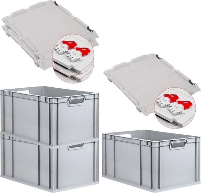 PROREGAL SuperSparSet 3x Eurobox NextGen Grip mit Scharnierdeckel und roten Schiebeschnappverschlüssen, Grau, H x B x T: 32 x 40 x 60 cm - Bild 1
