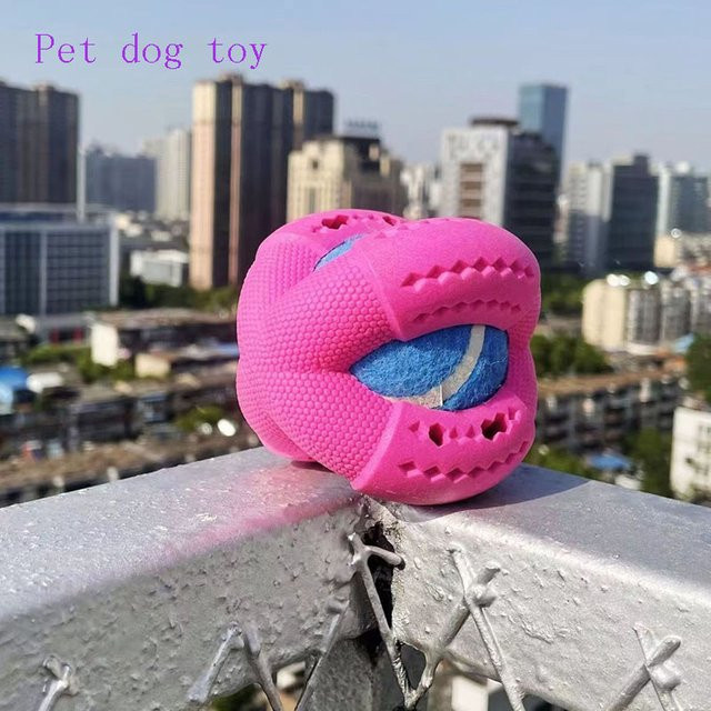 Qzee Hundespielzeug, Tennisball aus Gummischaum, mit vier ausgehöhlten Fächern für Futter - Bild 1