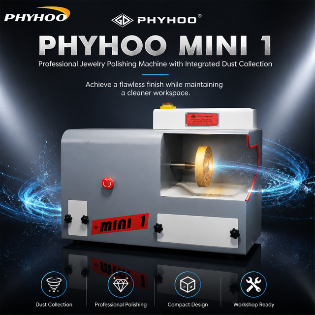 PHYHOO MINI 1 Schmuckpoliermaschine mit integriertem Staubabsaugsystem, professioneller Tischpolierer, 550W - Bild 1