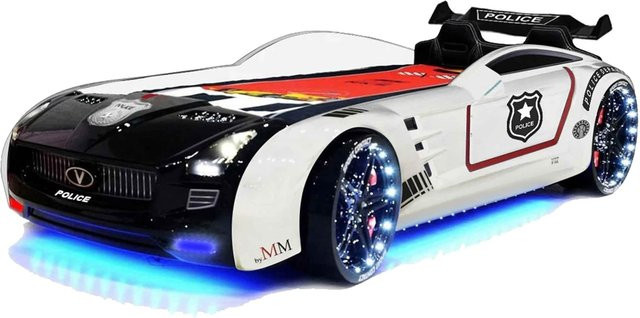 Autobett Kinderbett Roadster Police in Schwarz-Weiß mit LED-Unterbodenbeleuchtung, Sound und Sportsitzen, B/T/H: 90 x 190 cm - Bild 1