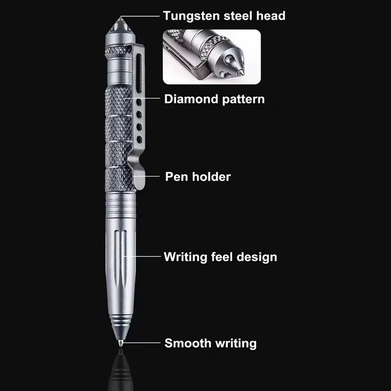 BOOIU Taktischer Multifunktionsstift aus Aluminiumlegierung in Gold mit Glasbrecher zur Selbstverteidigung und für Outdoor-Einsätze - Bild 3