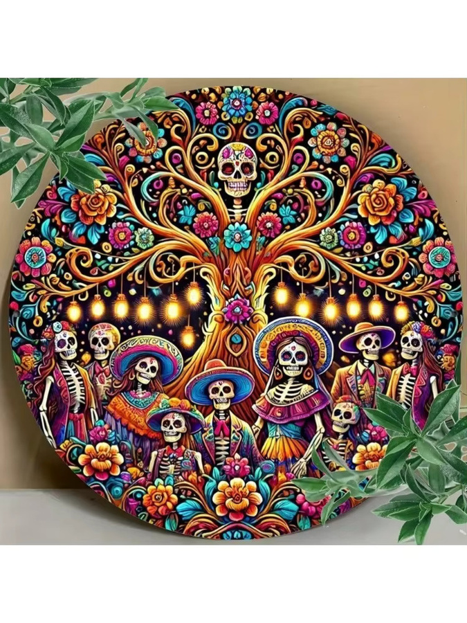 CIFBUY Mexikanischer Zuckerschädel-Kranz in Multicolour für Cinco de Mayo und Tag der Toten als bunte florale Wanddekoration - Bild 3