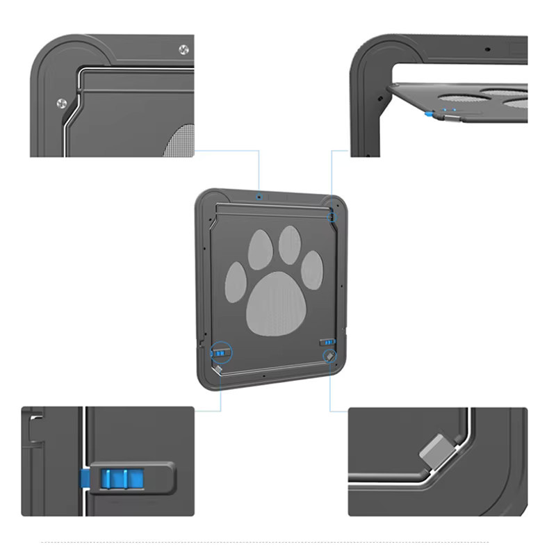 Otmagelu Abschließbare Haustierklappe aus Kunststoff in Schwarz für große Hunde und Katzen mit 4-Wege-Steuerung, B/H/T: 41 x 37 x 41 cm - Bild 3