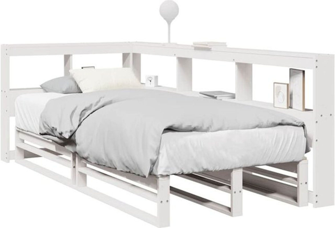Massivholzbett aus Kiefer mit Regal in Weiß von Vidaxl, B/T/H: 75 x 190 cm - Bild 1