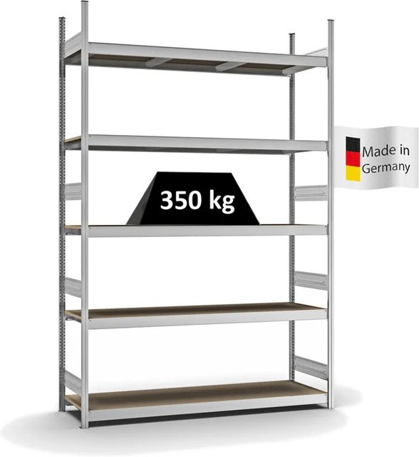 PROREGAL Weitspannregal Stecksystem T-Profil in Silber, verzinkt, mit 5 Ebenen aus Spanplatten, H x B x T: 300 x 200 x 50 cm - Bild 1