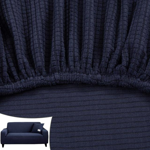 FORTUBI Jacquard Ecksofa-Bezug aus elastischem Polar Fleece in Blau für 3-Sitzer, Breite: 190-230 cm - Bild 1