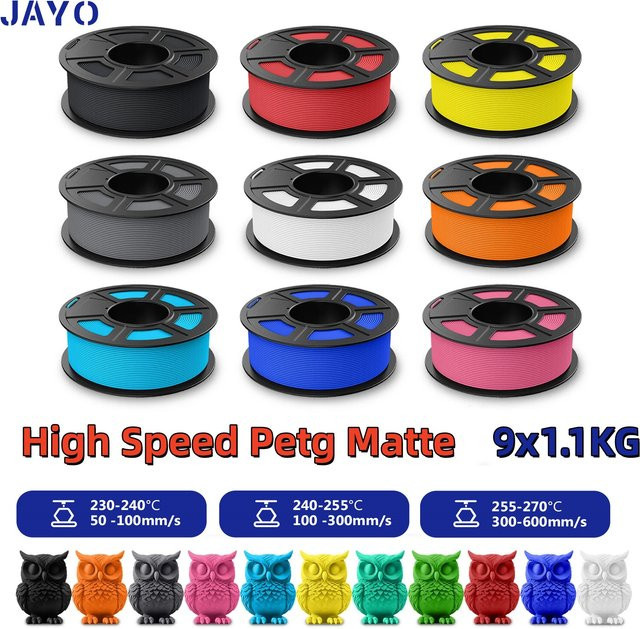 JAYO PETG 3D-Filament 1,75 mm High Flow Speedy mit Matte Effekt für FDM 3D-Drucker, 9 Rollen - Bild 1