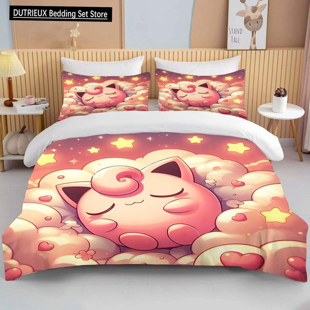 Pokémon Bettwäsche-Set mit Jigglypuff-Print in Rosa, bestehend aus 1 Bettbezug und 2 Kissenbezügen, Material Mikrofaser, B/H: 140 x 210 cm - Bild 1