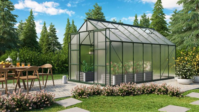 Vitavia Gewächshaus Uranus 11500 in Smaragdgrün mit 11,5 m² Fläche und 4 mm HKP-Verglasung - Bild 1