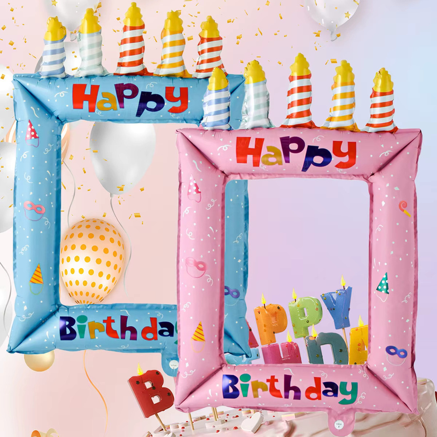 2 Stück Happy Birthday Fotorahmen-Folienballons in Blau und Rosa als Party-Deko und Foto-Requisiten von EACH PARTY - Bild 2