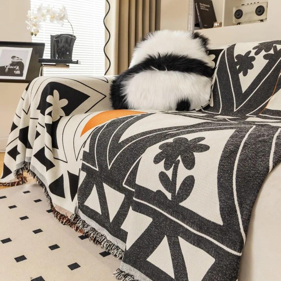 Doppelseitige Chenille Sofakissenhülle und Couch Überwurfbezug von LW-xingqiao in Schwarz Weiß, B/T/H: 180 x 130 cm - Bild 2