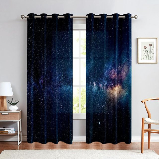 2er-Set Magische Sterne und Planeten Vorhänge mit Saturn und Jupiter, halbtransparent, Mehrfarbig, Breite: 50 cm, Höhe: 130 cm - Bild 1