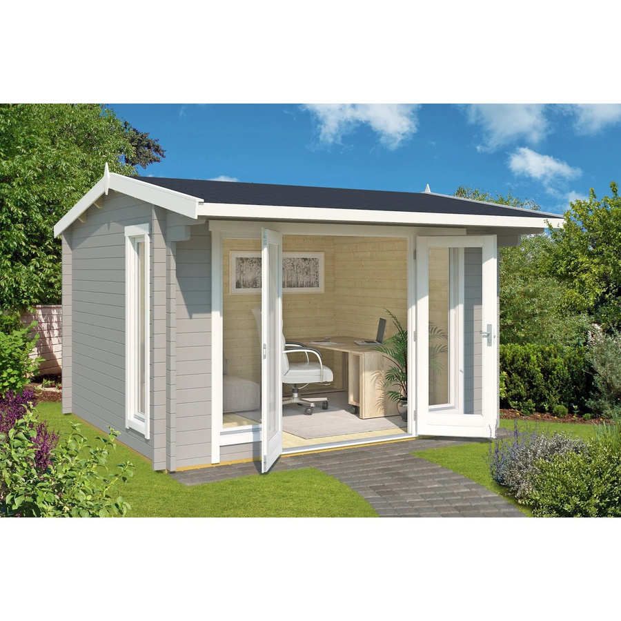 Lasita Holz-Gartenhaus Jubilee Maja mit Satteldach in Lichtgrau, B/H/T: 370 x 245,1 x 412,5 cm - Bild 2