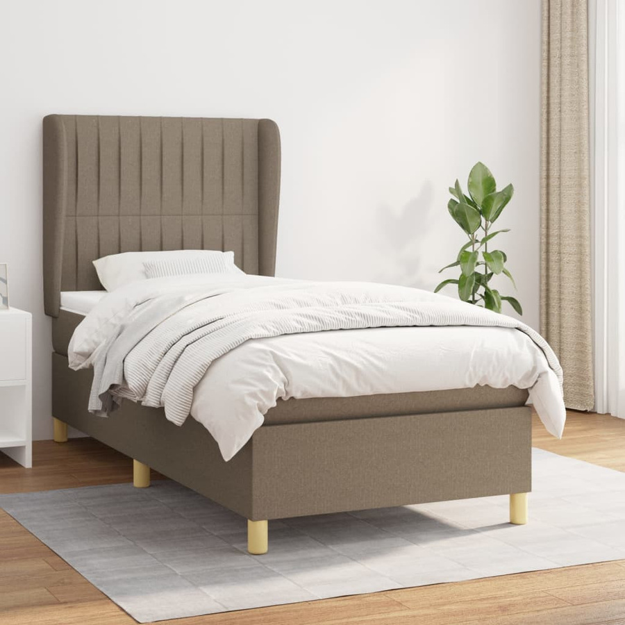 vidaXL Boxspringbett Hybrid mit Matratze, Farbe Taupe, B/T/H: 90 x 190 x 128 cm - Bild 3