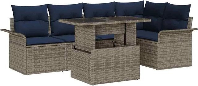 vidaXL Gartensofa-Set aus Poly-Rattan in Grau mit 6-teiliger L-Form, Polsterkissen und integriertem Stauraum - Bild 1