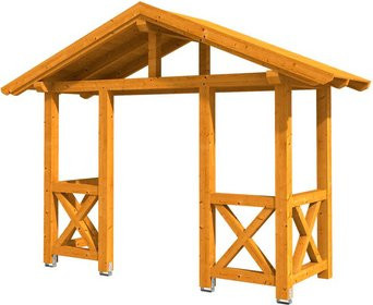 Skan Holz Haustür-Vordach Stralsund 5 aus nordischer Fichte in Eiche hell-braun, Breite: 360 cm, Tiefe: 139 cm - Bild 1
