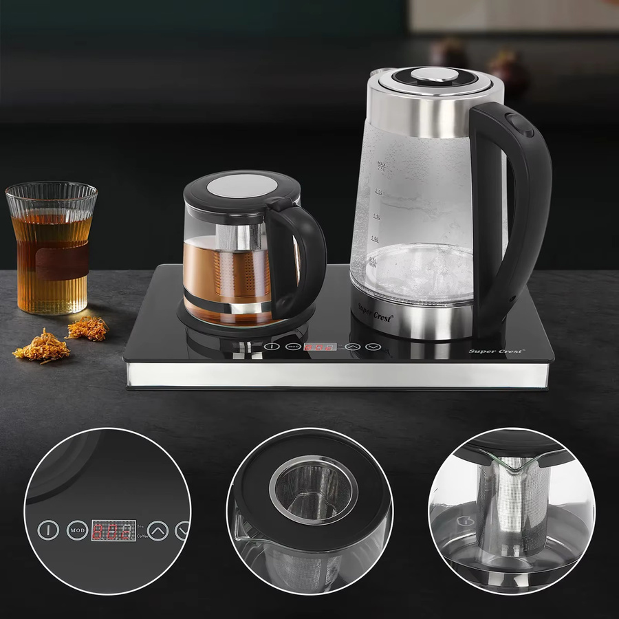 Bymaocar Elektrisches Wasserkocher-Set aus Glas mit LCD-Display, 1800 W, transparent/weiß, 2,5 l und 1 l - Bild 4