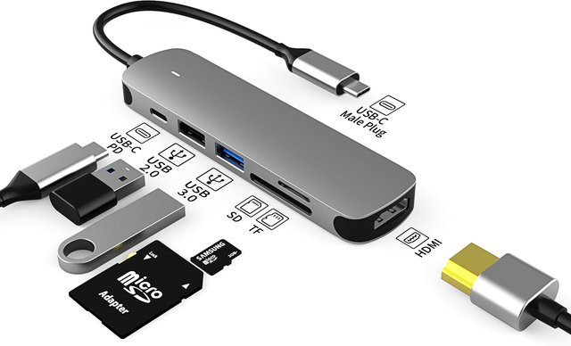 Basix USB-C-Hub Dockingstation mit HDMI und USB 3.0 in Grau für Macbook Air und iPad M1/M2 - Bild 1