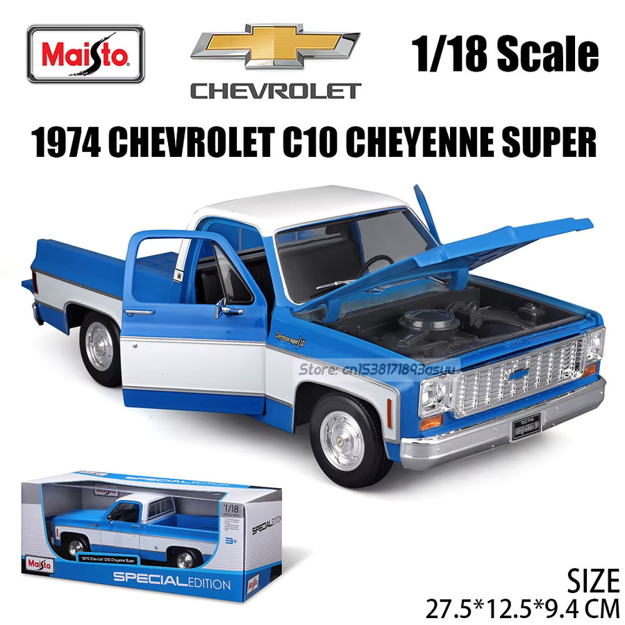 Maisto Chevrolet 1974 Chevrolet C10 Cheyenne Super Pickup, Legierungsautomodell, 1:18 - Bild 3