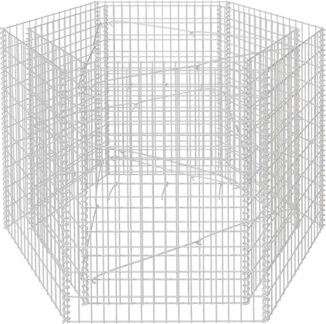 vidaXL Sechseckiges Gabionen-Hochbeet aus verzinktem Stahl in Silber, B: 160 cm, T: 140 cm, H: 100 cm - Bild 1