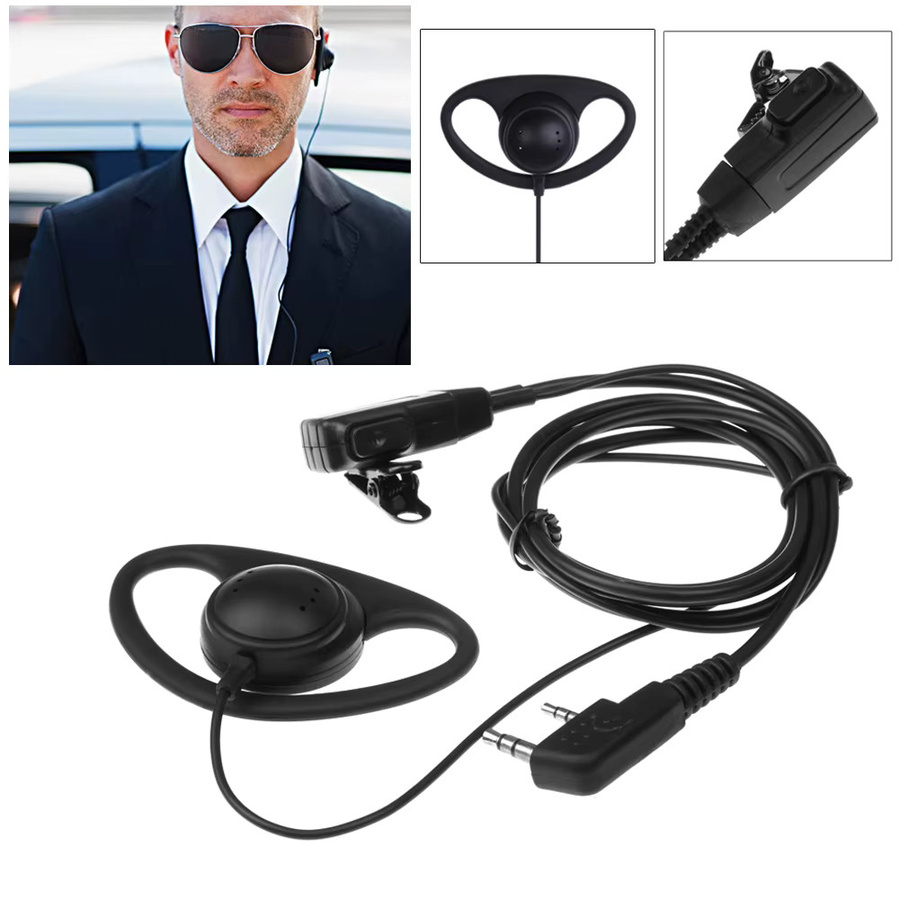 2-poliges Walkie-Talkie-Ohrhörer-Headset in Schwarz, multifunktionaler D-förmiger In-Ear-Kopfhörer für Baofeng, Kenwood, Puxing und TYT Funkgeräte - Bild 3