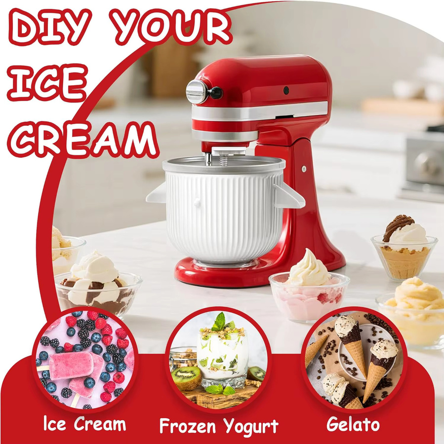 KitchenAid Eiscreme-Aufsatz für Kids Standmixer, passend für 4,5/5QT & 6QT Modelle, 2 Quart Frozen Yogurt Sorbet Gelato Maker - Bild 2