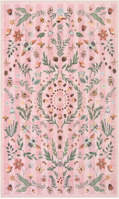 BC-Warm Home Boho Insekt Botanisch Floral Komfortbereichsteppich aus Polyester in Pink, B/T: 80 x 50 cm - Bild 1