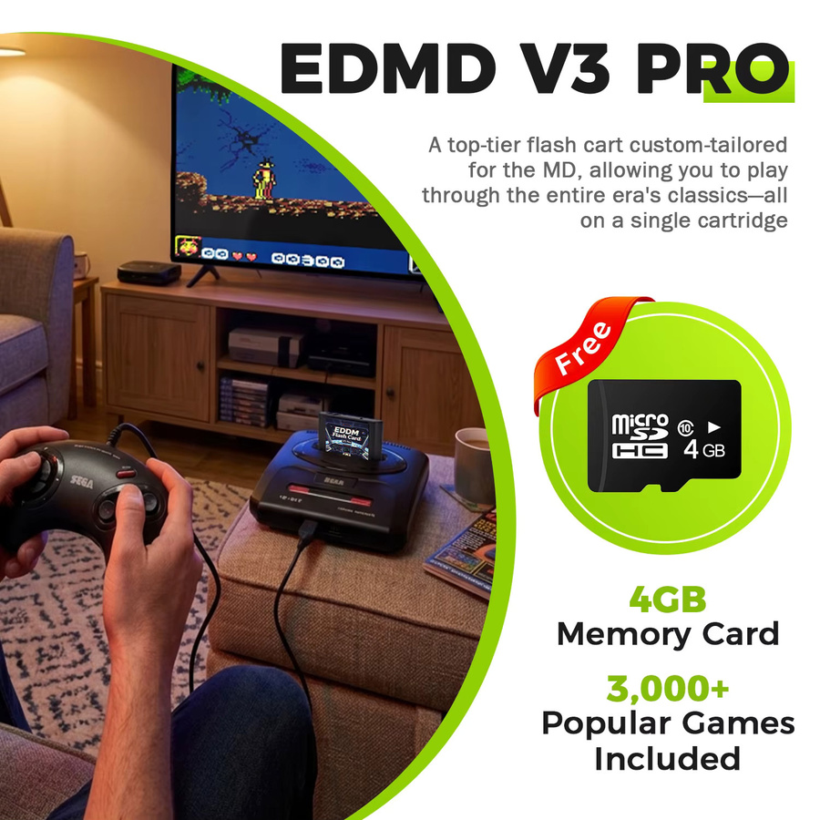 Skchao EDMD FlashCard 3000 in 1 MD V3 Pro Spielkassette für SEGA Genesis Mega Drive 16-Bit-Videospielkonsole in Schwarz mit 4G TF-Karte - Bild 4