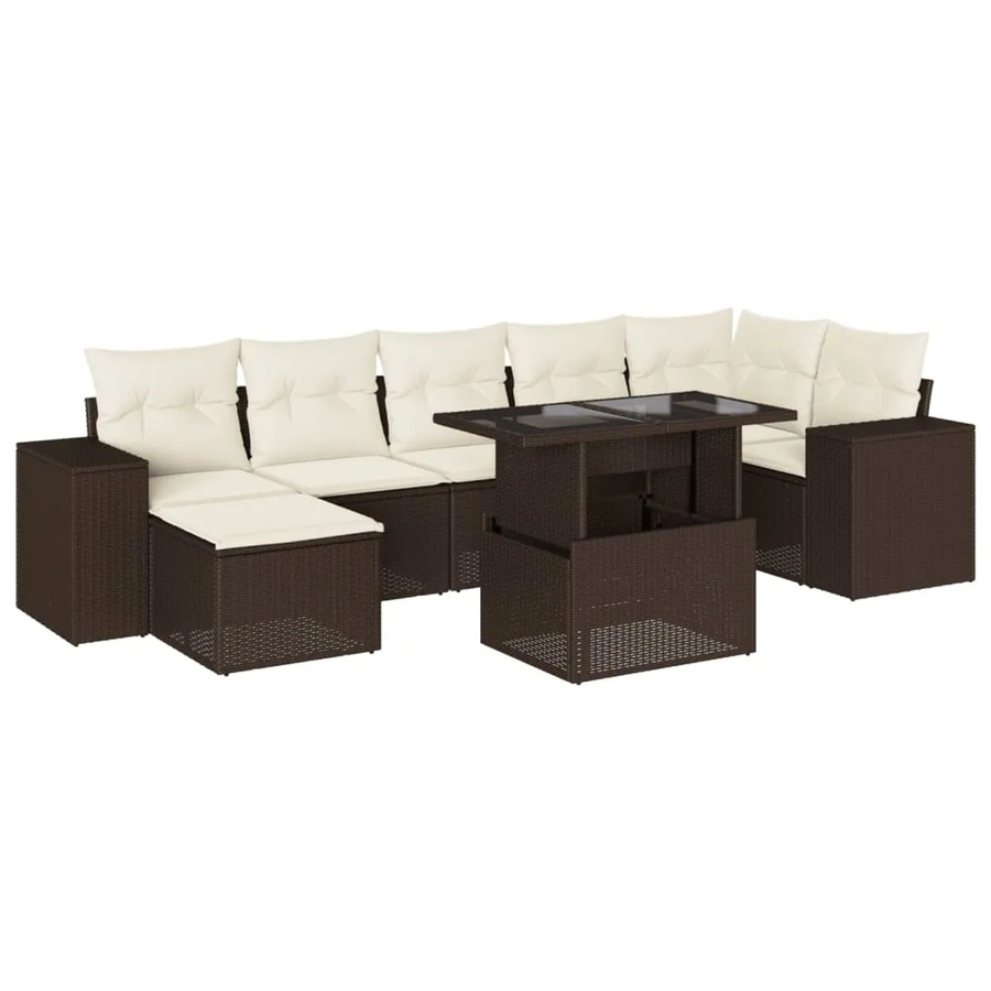 vidaXL 8-teilige Garten-Sofagarnitur in L-Form aus braunem PE-Rattan mit cremeweißen Kissen und pulverbeschichtetem Stahlgestell - Bild 2