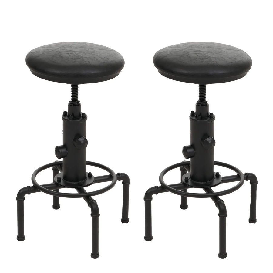 PROREGAL 2er-Set Barhocker Industrial Style aus Metall und Kunstleder in Schwarz, höhenverstellbar und drehbar, Sitzhöhe: 62-85 cm - Bild 2