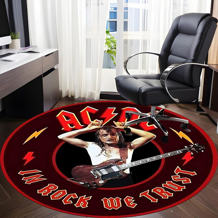 Living Need Y ACDC Band Teppich für Büro und Innenbereich, rund, Polyester, rutschfest und waschbar, Durchmesser: 80 cm, Mehrfarbig - Bild 3