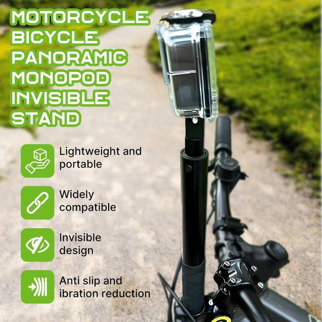 HONGDAK Selfie Stick Einbeinstativ für Motorrad und Fahrrad, kompatibel mit GoPro Hero 13 12 11 10, DJI und Insta360 Action Kameras, Schwarz - Bild 1