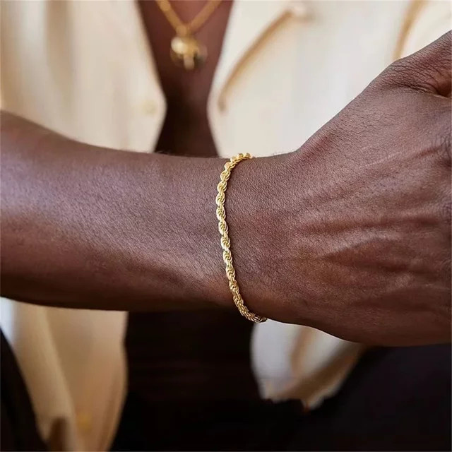 Hiyee Armband, Twisted Rope Chain, Gold Farbe, Edelstahl, Damen - Bild 1