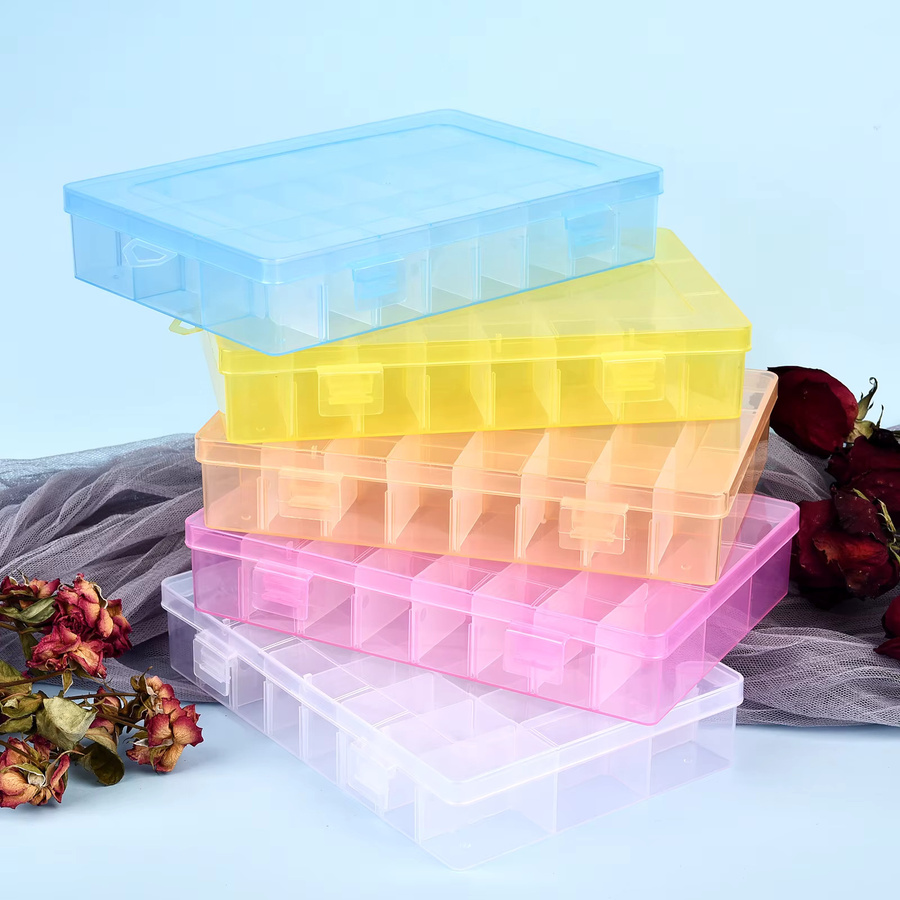 Transparente 24-Fächer Kunststoff-Aufbewahrungsbox für Stickgarn, Garnrollen und Perlen als Organizer für dein DIY Kreuzstich-Nähzubehör - Bild 4