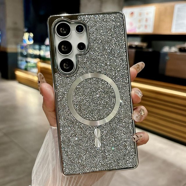 Luxuriöse Glitzernde Strasssteine Diamant Hülle für Samsung Galaxy S25 S24 S23 Ultra S25 Plus mit Magnetischer Kabelloser Ladefunktion in Schwarz, Pink, Lila, Grau und Silber - Bild 1