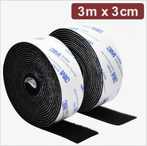 Quadrios 24CA321 Klettband zum Aufkleben mit Haft- und Flauschteil, Schwarz, Länge: 3 m, Breite: 3 cm - Bild 1