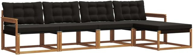 vidaXL Outdoor-Sofagarnitur 5-teilig aus Akazienholz und Textilene in Natur und Schwarz mit Kissen - Bild 1