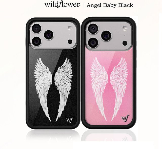 Wildflower Angel Baby Handyhülle Lucky Black Wings für iPhone 17 16 15 14 13 12 Pro Max Plus Stoßfeste Rückabdeckung Schwarz - Bild 1