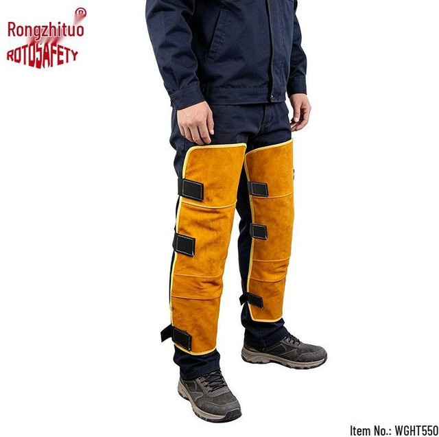 GearUp AutoMoto Rindsleder Schweißbeinlinge in Braun, feuerfeste und hitzebeständige Knieschoner für Schweißer, One Size - Bild 1