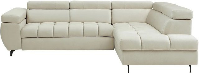 Vente-unique Schlafsofa Niacato in Beige mit Samtbezug und Metallgestell, L-Form, Breite: 274 cm, Tiefe: 204 cm - Bild 1