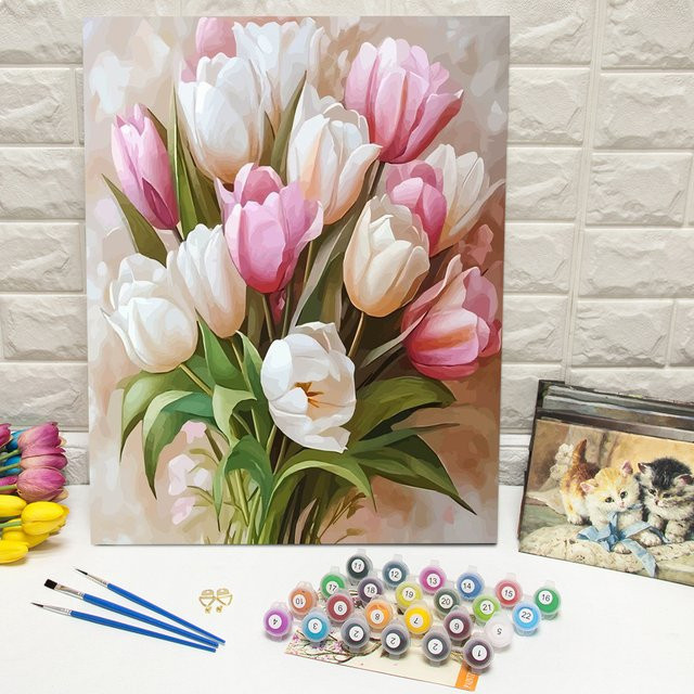 DIY Malen nach Zahlen Set für Erwachsene mit Tulpen Motiv in Mehrfarbig ohne Rahmen - Bild 1