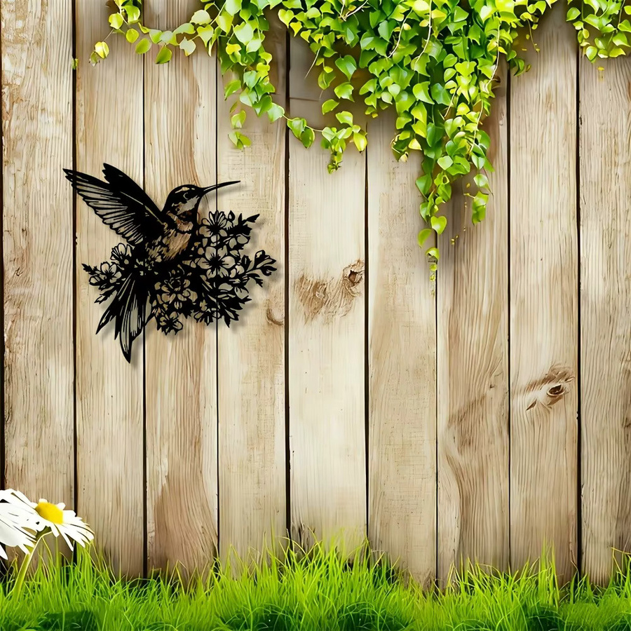 CIFBUY 2D Wandkunst aus Aluminium mit Kolibri und floralem Dekor in Schwarz - Bild 3